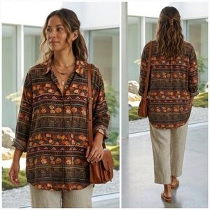 NWOT Lizwear L Vintage 90s Earthy Modern Contemporary Eclectic Boho Tunic Shirt
